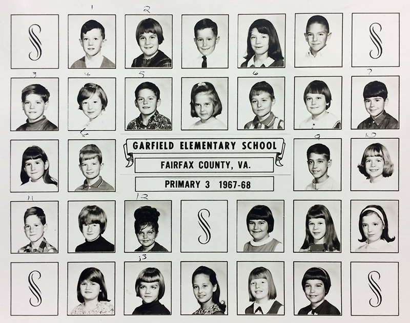 Black and white photograph taken during the 1967 to 1968 school year. Pictured is the third grade primary classroom. 27 children are pictured, however their teacher and principal are not shown as was typically custom during this era. 